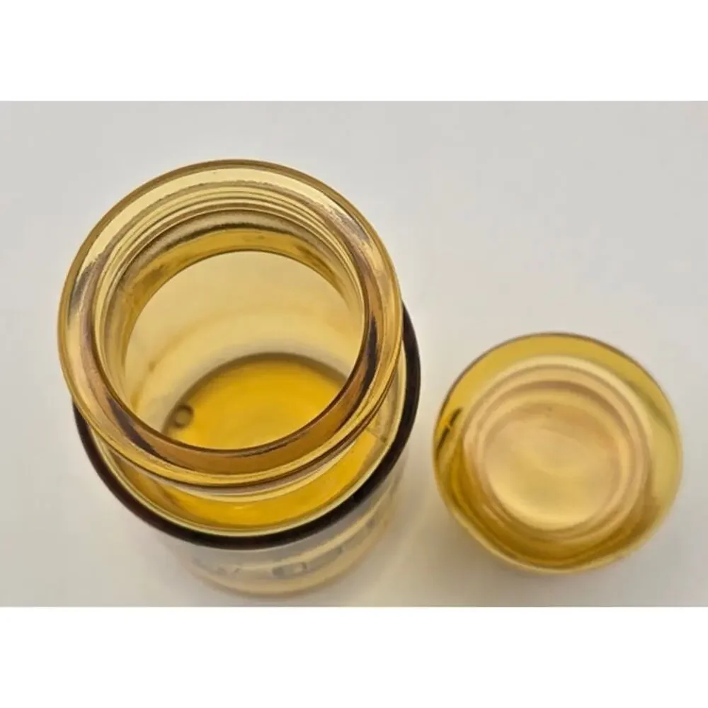 VTG Amber Glass Apothecary Jar Stopper Lid with Four Written